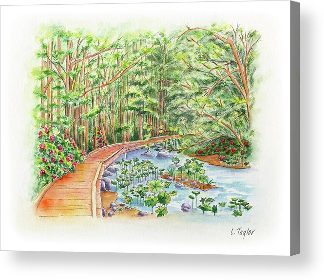 Lithia Park Acrylic Print featuring the painting Footbridge by Lori Taylor