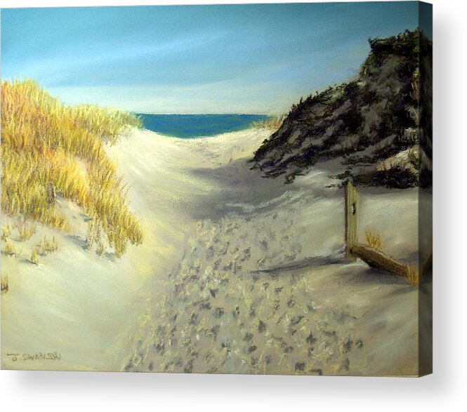 Beach Path Acrylic Print featuring the pastel Footprints in the Sand by Joan Swanson