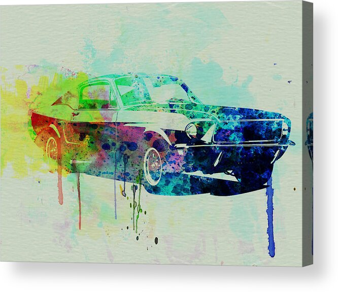 Ford Mustang Acrylic Print featuring the painting Ford Mustang Watercolor 2 by Naxart Studio