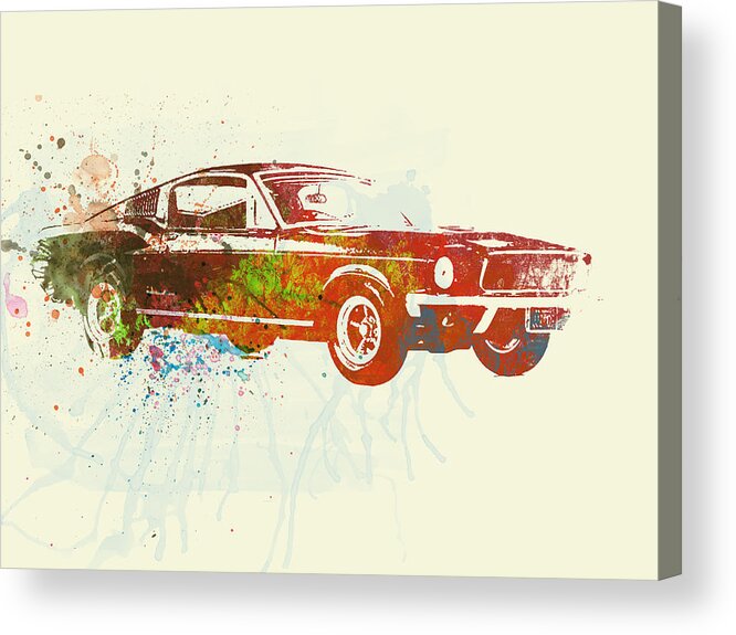 Ford Mustang Acrylic Print featuring the painting Ford Mustang Watercolor by Naxart Studio