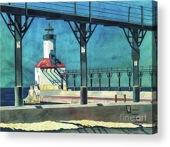 Lighthouse Acrylic Print featuring the painting Framed Lighthouse by LeAnne Sowa