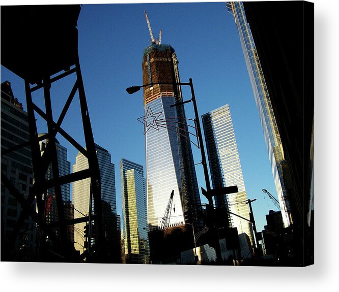 Freedom Tower Acrylic Print featuring the photograph Freedom Tower Under Construction in NYC by Linda Stern