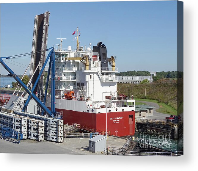 Saint Lawrence Seaway Acrylic Print featuring the photograph Freighter In Lock Of Saint Lawrence by Scimat