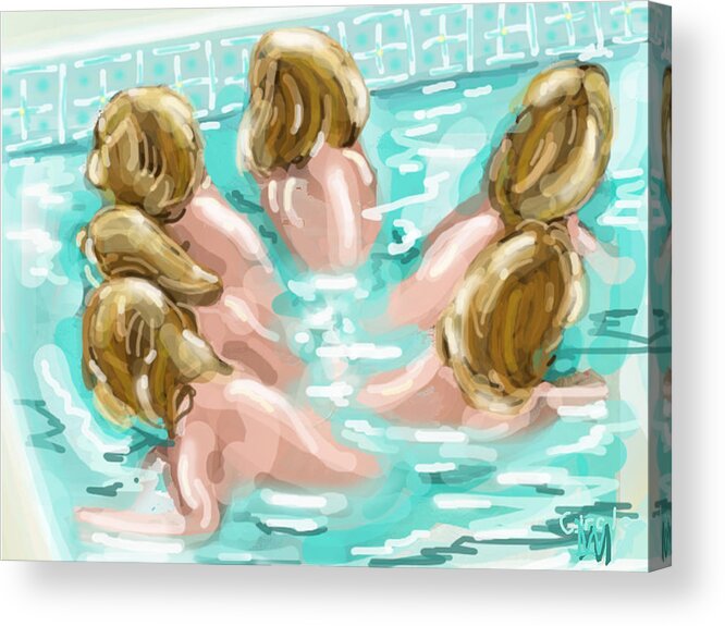 Poses Of Blond Girl In Pool Making A Circle Acrylic Print featuring the digital art Full Circle by Leo Malboeuf