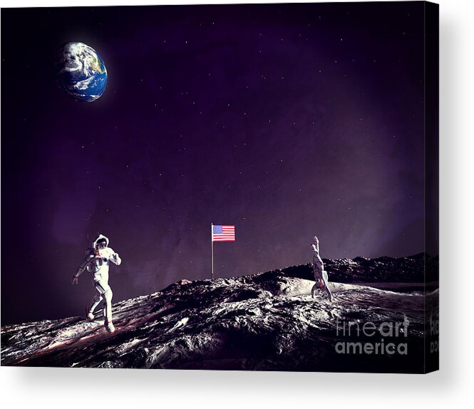 Fun On The Moon Acrylic Print featuring the digital art Fun On The Moon by Two Hivelys