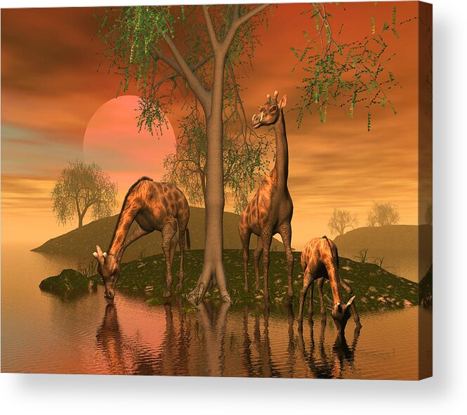 Animals Acrylic Print featuring the digital art Giraffe Family by John Junek by John Junek