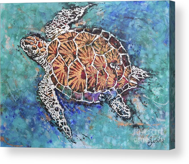 Marine Animals Acrylic Print featuring the painting Glittering Turtle by Jyotika Shroff