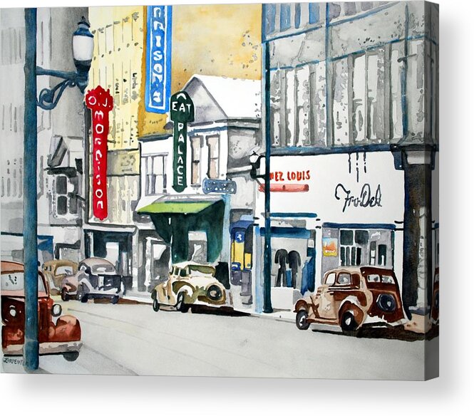 Watercolor Acrylic Print featuring the painting Glory Days, Fairmont, WV by Gerald Carpenter