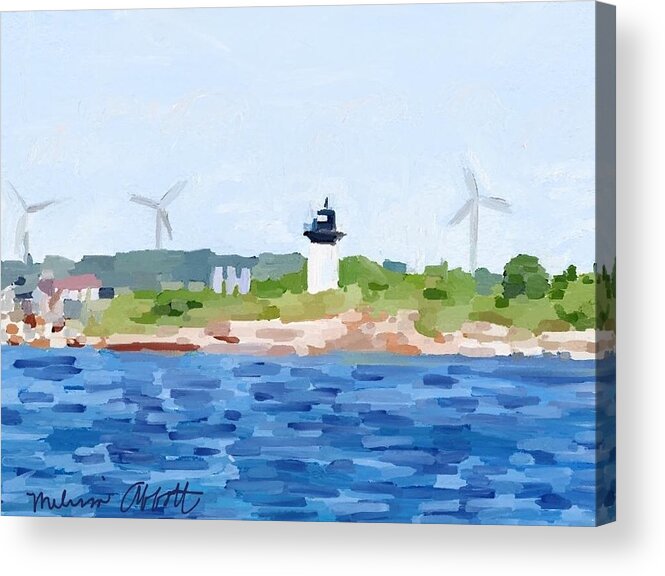 Ten Pound Island Lighthouse Acrylic Print featuring the painting Gloucester MA Skyline from Harbor by Melissa Abbott