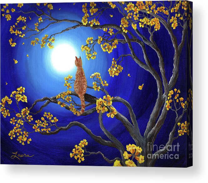 Landscape Acrylic Print featuring the painting Golden Flowers in Moonlight by Laura Iverson