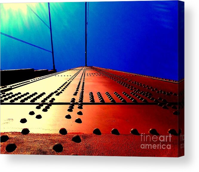 Michael Joseph Hoard Photos Acrylic Print featuring the photograph Golden Gate Bridge In California Rivets And Cables by Michael Hoard