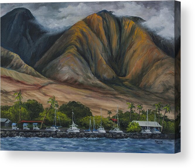 Landscape Acrylic Print featuring the painting Golden Light West Maui by Darice Machel McGuire