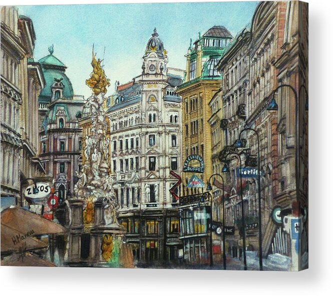 Architecture Acrylic Print featuring the painting Graben, Vienna by Henrieta Maneva