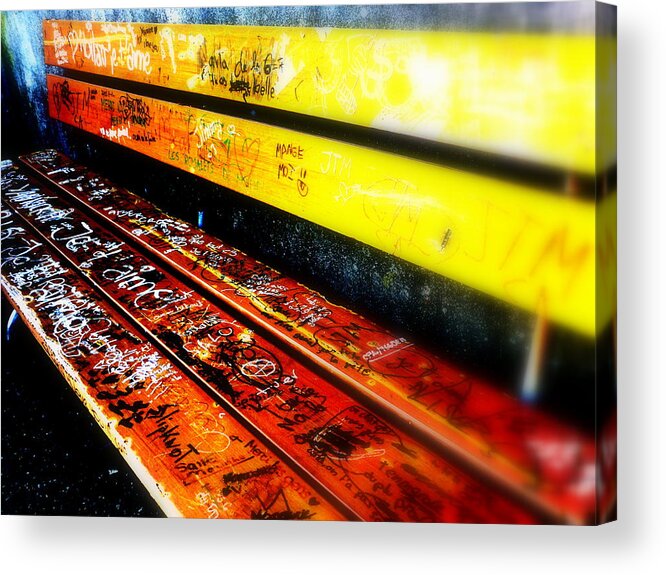 Graffiti Acrylic Print featuring the photograph Graffitied Bench by Funkpix Photo Hunter