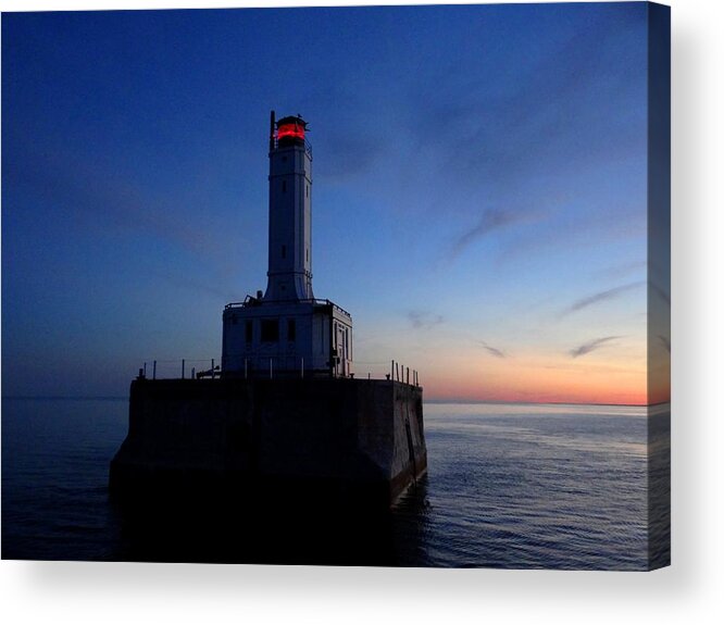 Lighthouse Acrylic Print featuring the photograph Grays Reef Lighthouse At Dusk by Keith Stokes