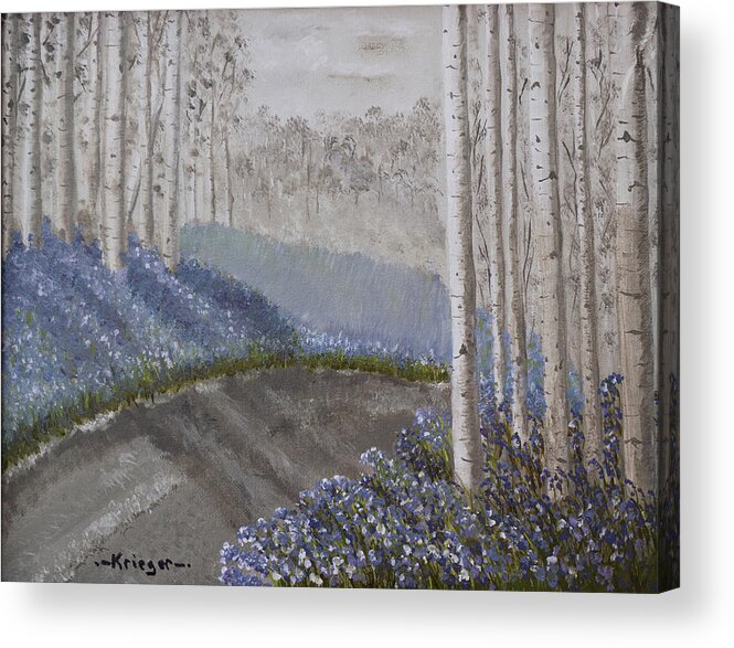 Grayscale Acrylic Print featuring the painting Grayscale Bluebells by Stephen Krieger