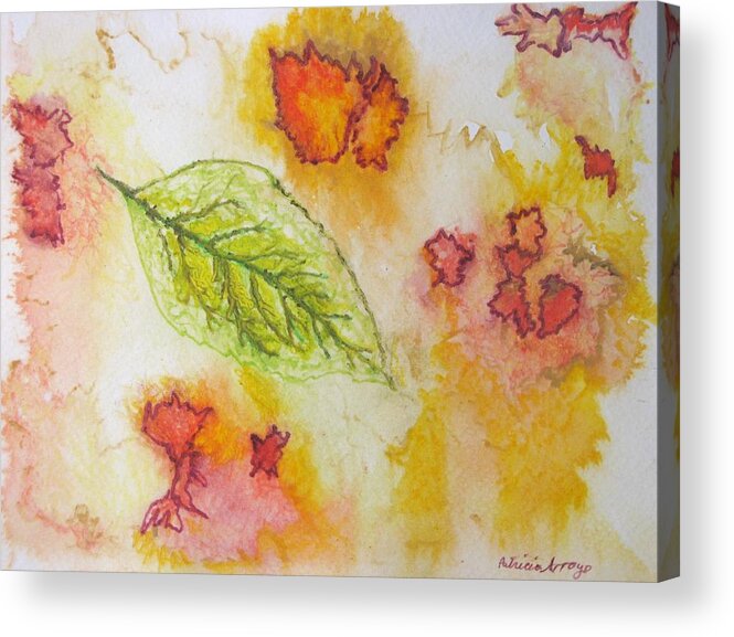 Nature Acrylic Print featuring the painting Green Leaf of Fall by Patricia Arroyo