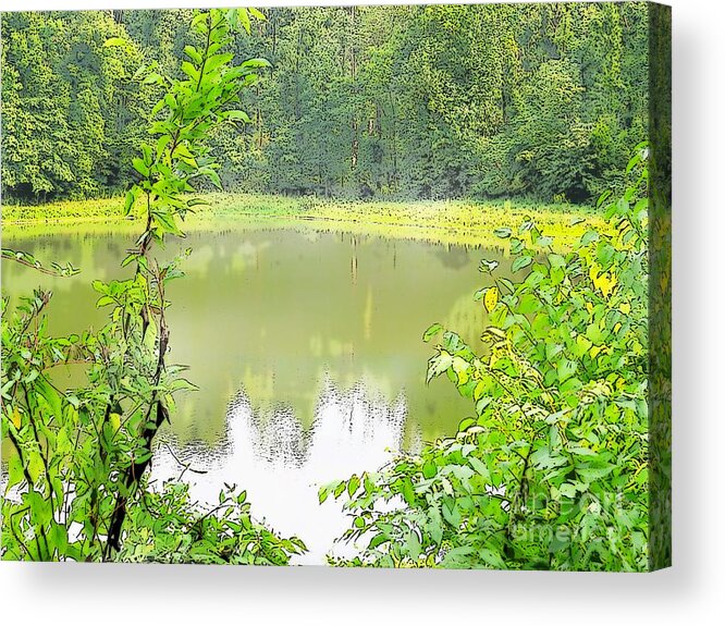 Lake Green Photo Photograph Tree Trees Water Colorartified Enhanced Acrylic Print featuring the digital art Green on Lake by Craig Walters