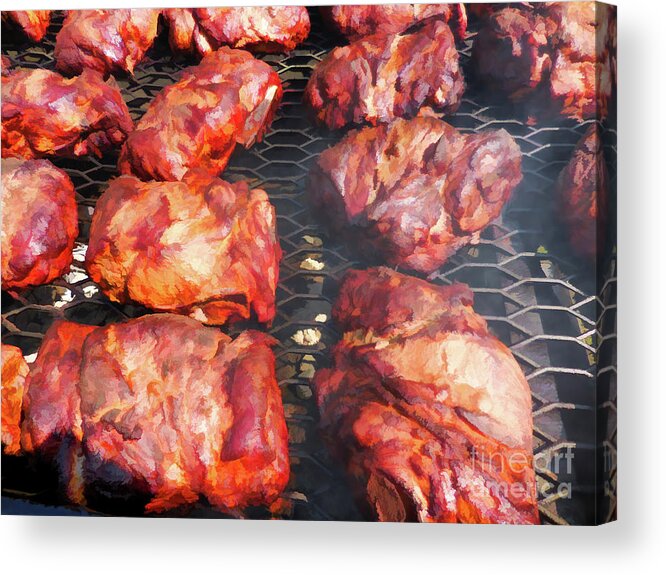Grilled Pork On The Grill Acrylic Print featuring the painting Grilled pork on the grill 2 by Jeelan Clark