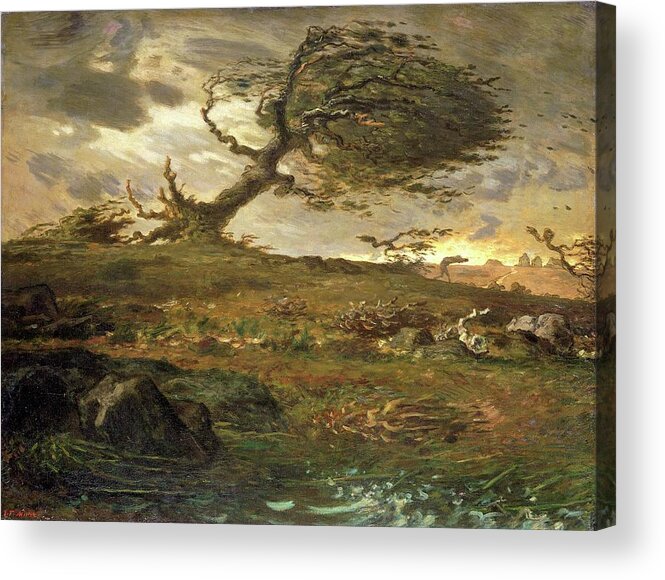 French Acrylic Print featuring the painting Gust of Wind by Jean Francois Millet