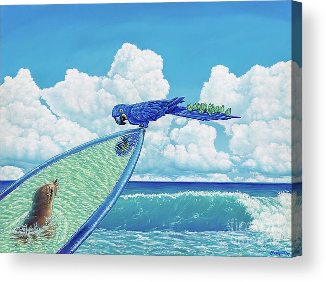 Sea Lion Acrylic Print featuring the painting Hang Ten by Elisabeth Sullivan