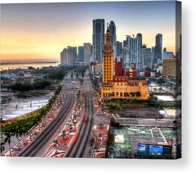 Miami Acrylic Print featuring the photograph HDR Miami Downtown Sunrise by Joe Myeress