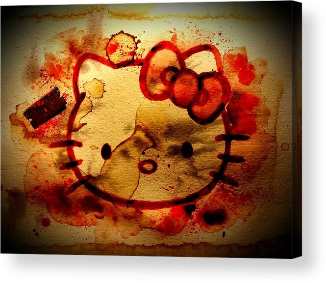 Hello Kitty Acrylic Print featuring the painting Hell-o Kitty by Ryan Almighty