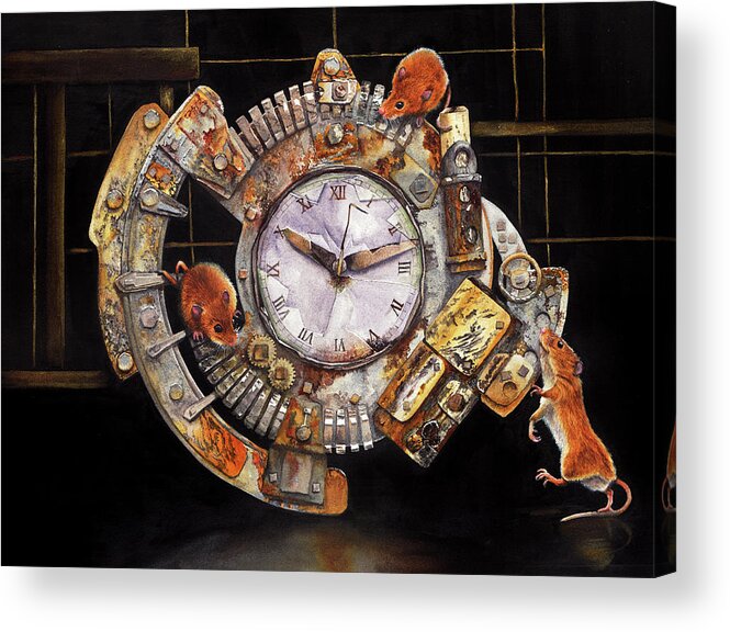 Clock Acrylic Print featuring the painting Hickory Dickory Dock by Peter Williams