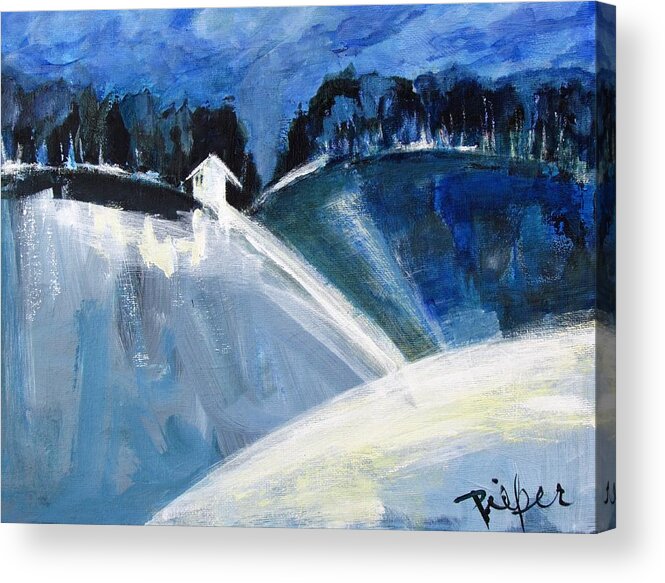 Winter Hillside Acrylic Print featuring the painting Hillside in Winter by Betty Pieper