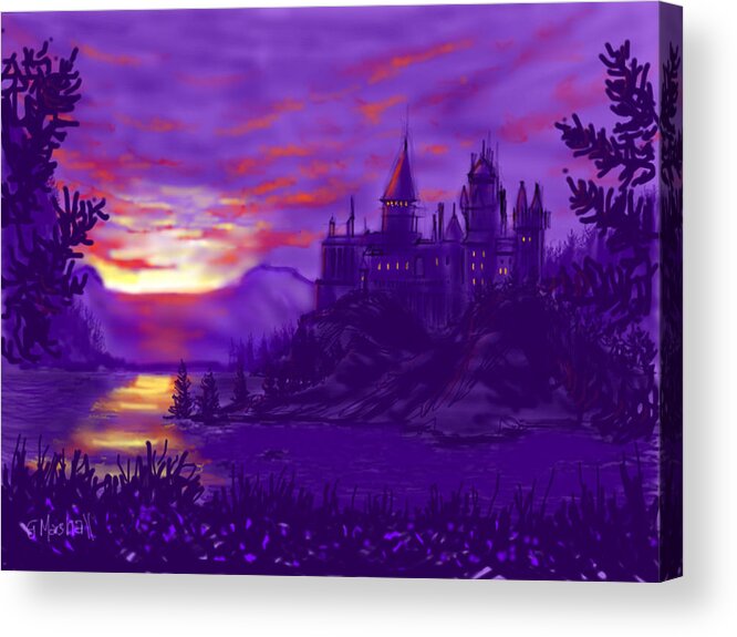 Ipad Art Acrylic Print featuring the painting Hogwarts in Purple by Glenn Marshall