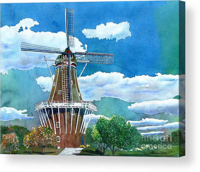 Holland Acrylic Print featuring the painting Holland Michigan Windmill by LeAnne Sowa
