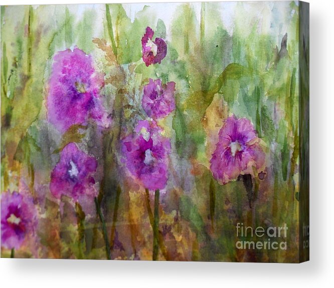 Flower Acrylic Print featuring the painting Hollyhocks by Vicki Housel