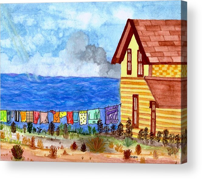 Hous At Beach Acrylic Print featuring the painting Home Sweet Home by Connie Valasco