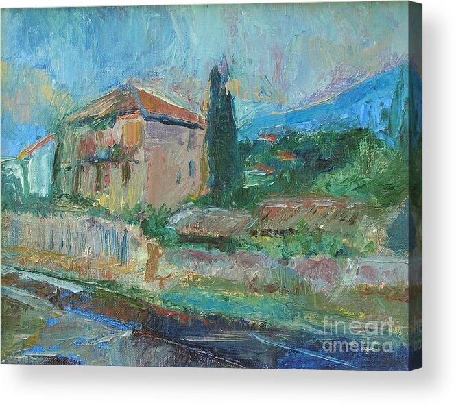 Oil Painting Acrylic Print featuring the painting House by the Tracks by Marc Poirier