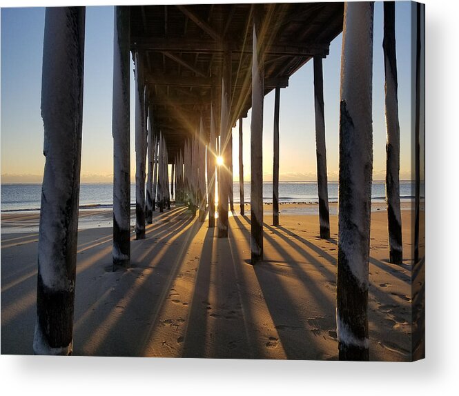 Ice Acrylic Print featuring the photograph Icy Pilings At Sunrise by Robert Banach