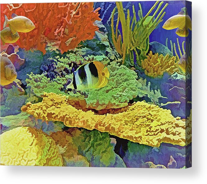 Vibrant Acrylic Print featuring the mixed media In the Coral Garden 10 by Lynda Lehmann