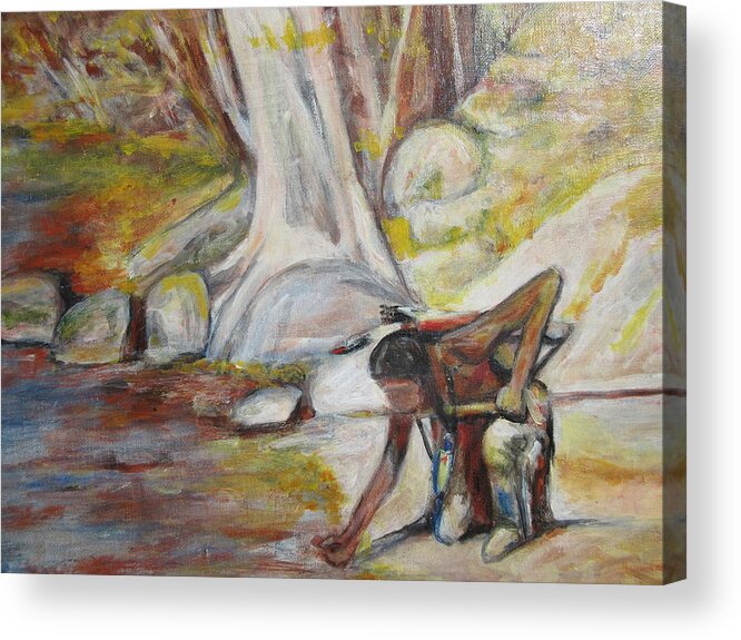 Indian Acrylic Print featuring the painting Indian at the Water by Denice Palanuk Wilson
