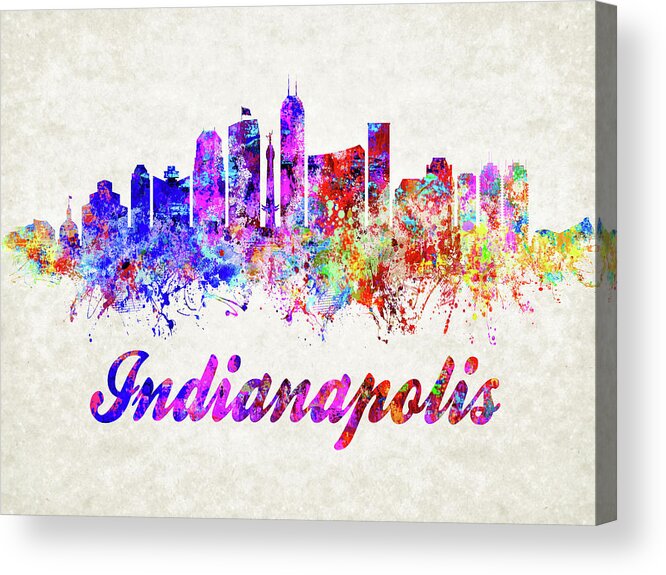 Indianapolis Acrylic Print featuring the digital art Indianapolis Skyline Abstract by Dave Lee