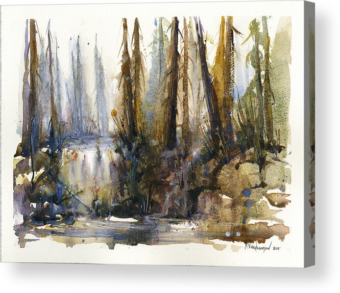 Watercolors Acrylic Print featuring the painting Into the Woods by Kristina Vardazaryan