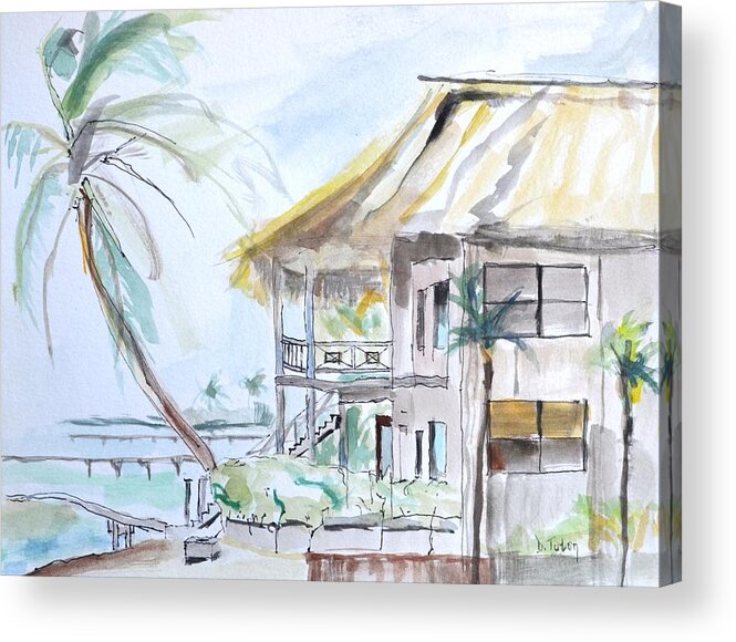 Hut Acrylic Print featuring the painting Island Paradise by Donna Tuten