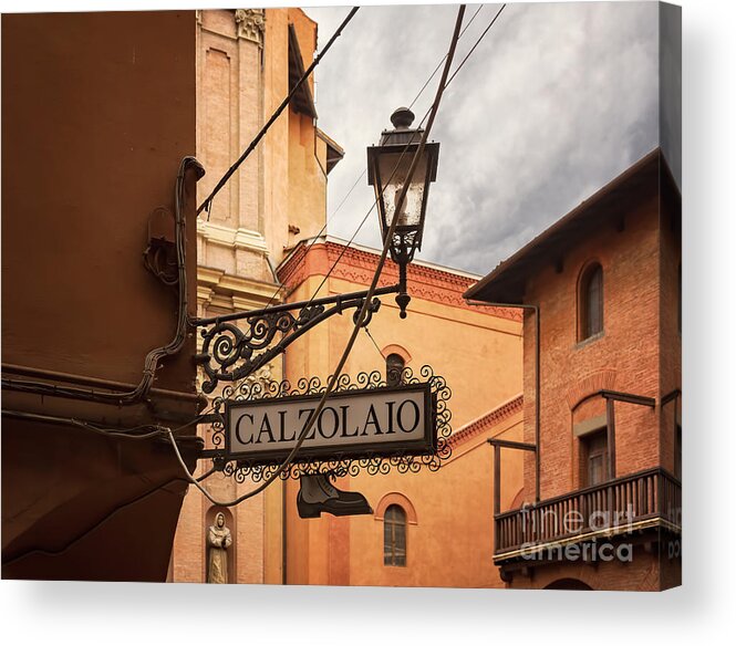 Bologna Acrylic Print featuring the photograph Italian cobbler sign by Sophie McAulay