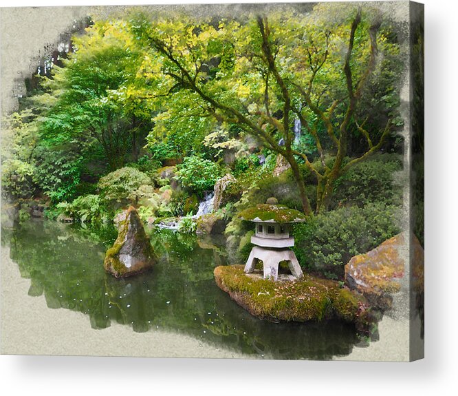 Japanese Acrylic Print featuring the photograph Japanese Garden Waterfall by C H Apperson