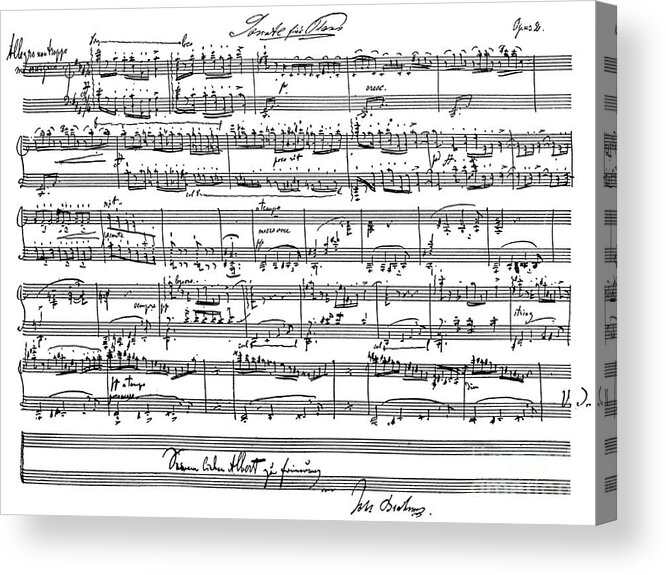 Brahms Acrylic Print featuring the drawing Johannes Brahms piano sonata in F minor, opus 2 by Johannes Brahms