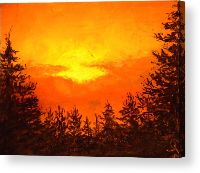 Chromatic Sunset Acrylic Print featuring the drawing Kissed Pines by Jen Shearer