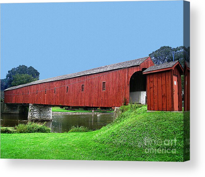 Kissing Acrylic Print featuring the photograph Kissing Bridge of West Montrose by Nina Silver
