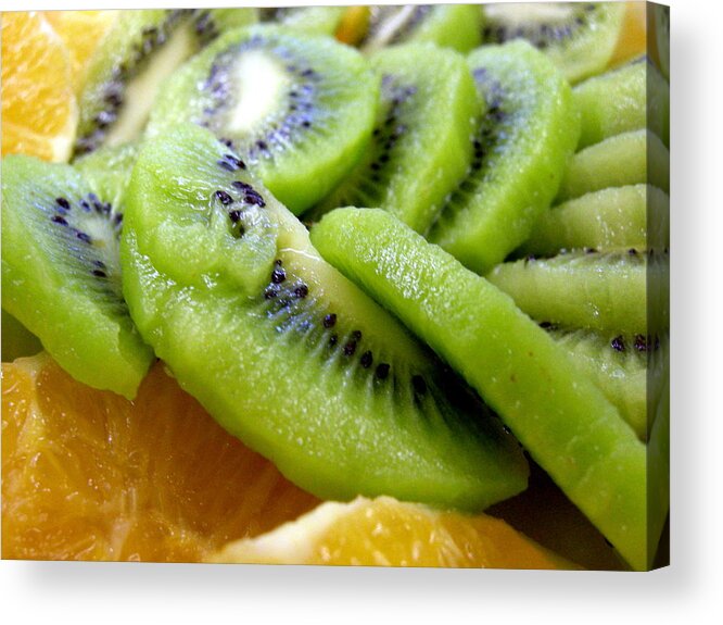 Kiwi Acrylic Print featuring the photograph Kiwis and oranges by Jean Evans