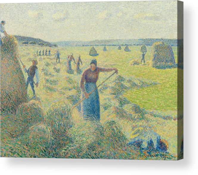 Camille Pissarro Acrylic Print featuring the painting The Harvesting of Hay Eragny by Camille Pissarro