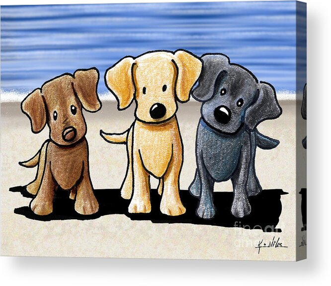 Labrador Retriever Acrylic Print featuring the digital art Labrador Beach Trio by Kim Niles aka KiniArt