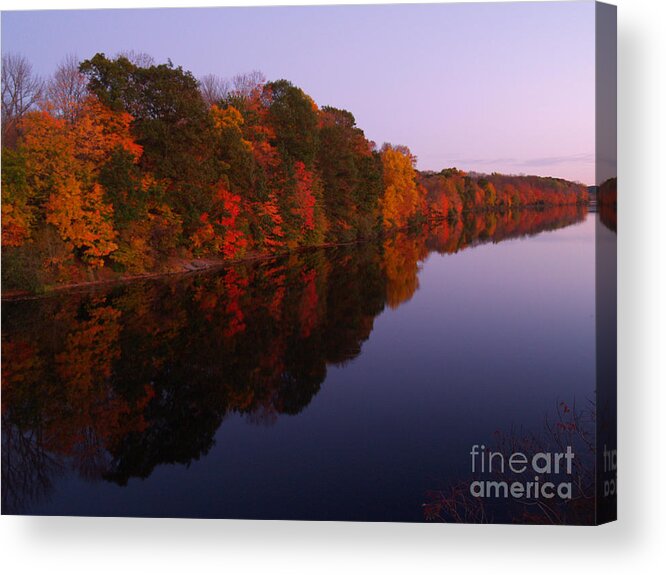 Lake Acrylic Print featuring the photograph Lake Nockamixon Twilight Reflection in Autumn by Anna Lisa Yoder