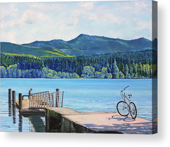 Birdseye Art Studio Acrylic Print featuring the painting Lake Padden-View from the Memorial Bench of Mildred Hottle and Jeffery Myers by Nick Payne